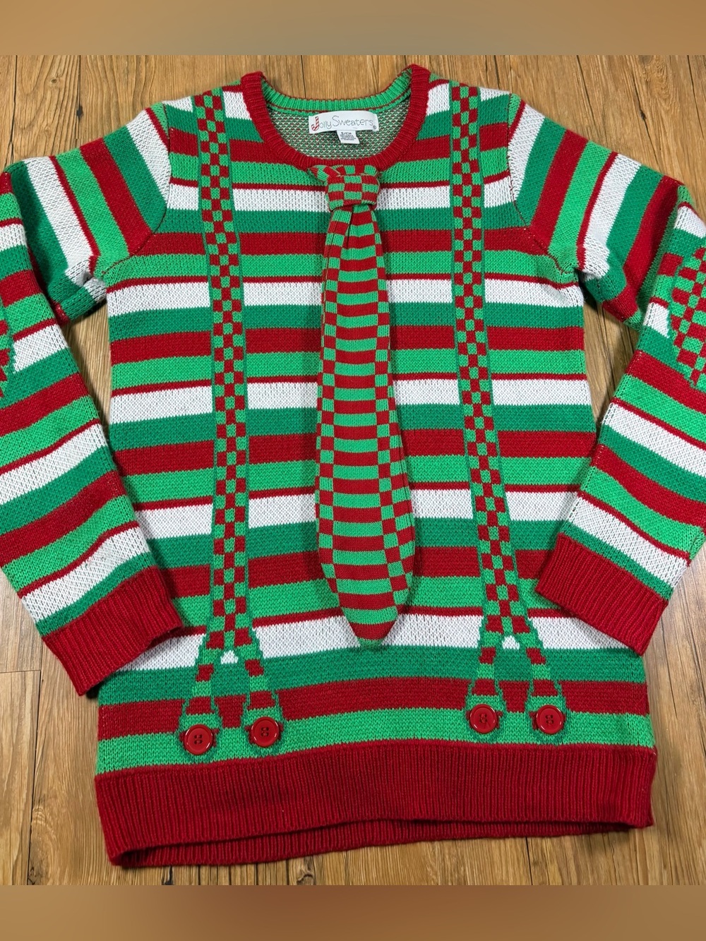 Jolly Sweaters Mens Small Ugly Christmas Sweater Tie Suspenders Red Green